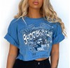 Retro shoulder pad motorcycle print dopamine short top HF2402-03-03