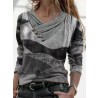 Printed Cross V-Neck Long Sleeve Sweatshirt HF2507-01-01
