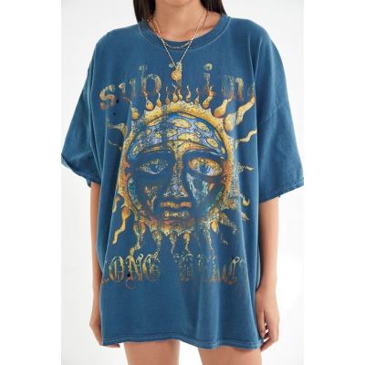 Sun Fire God Worn Out Hole Wide T-shirt Skirt HF2618-04-04