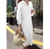 Solid Color Long Sleeve Lapel Loose Maxi Shirt Dress