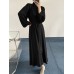 Solid Long Sleeve High Neck Pleated Casual Maxi Dress