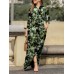 Vintage Print Pocket Lapel Maxi Long Sleeve Shirt Dress