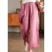 Casual Pink elastic waist Pockets Linen wide leg Pants Spring