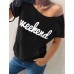 Letter Print Round Neck Short Sleeves Pocket Brief Women Tee For Women