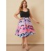 Plus Size Square Neck Lace Patchwork Ruched Dress