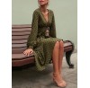 Polka Dot Print Long Sleeve V  neck Knotted Dress