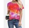 Tie  dye Print Round Neck Short Sleeve Loose Casual T  shirts Women