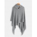 Women Solid Button Irregular Hem Shawl Tassel Sweaters