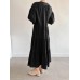 Solid Button Half Sleeve V  neck Loose Casual Maxi Dress