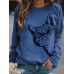 Women Cute Cartoon Cat Print Round Neck Loose Casual Long Sleeve T  Shirts