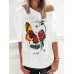 Women Floral Butterfly Print Round Neck Long Sleeve Casual T  Shirts