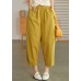 Plus Size Yellow elastic waist Pockets Pants Spring