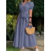 Solid Puff Sleeve Belt Bow Button Lapel Maxi Shirt Dress