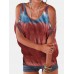 Women Casual Cold Shoulder Crew Neck Tie  dye Print Loose Shirts