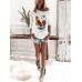 Women Floral Butterfly Print Round Neck Long Sleeve Casual T  Shirts