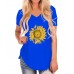 Sunflowers Print V  neck Short Sleeves Casual Loose Irregular Hem T  shirts