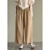 Loose Dark Khaki elastic waist drawstring Linen wide leg pants Spring