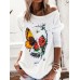 Women Floral Butterfly Print Round Neck Long Sleeve Casual T  Shirts