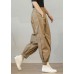 Casual Khaki Pockets elastic waist drawstring harem Pants Spring