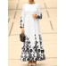 Flower Print Long Sleeve O  neck Maxi Dress