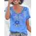 Women Ethnic Print Scoop Neck Short Sleeve Bohemian T  Shirts